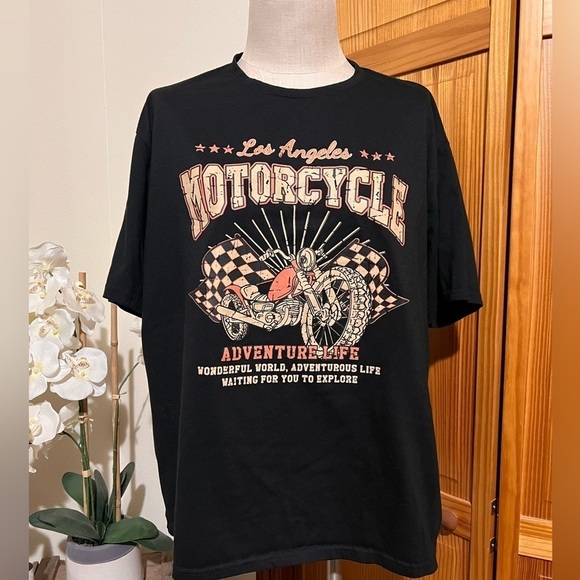 Romwe Large Graphic Tee Motorcycle Los Angeles Oversized Streetwear Bikercore - Picture 3 of 6